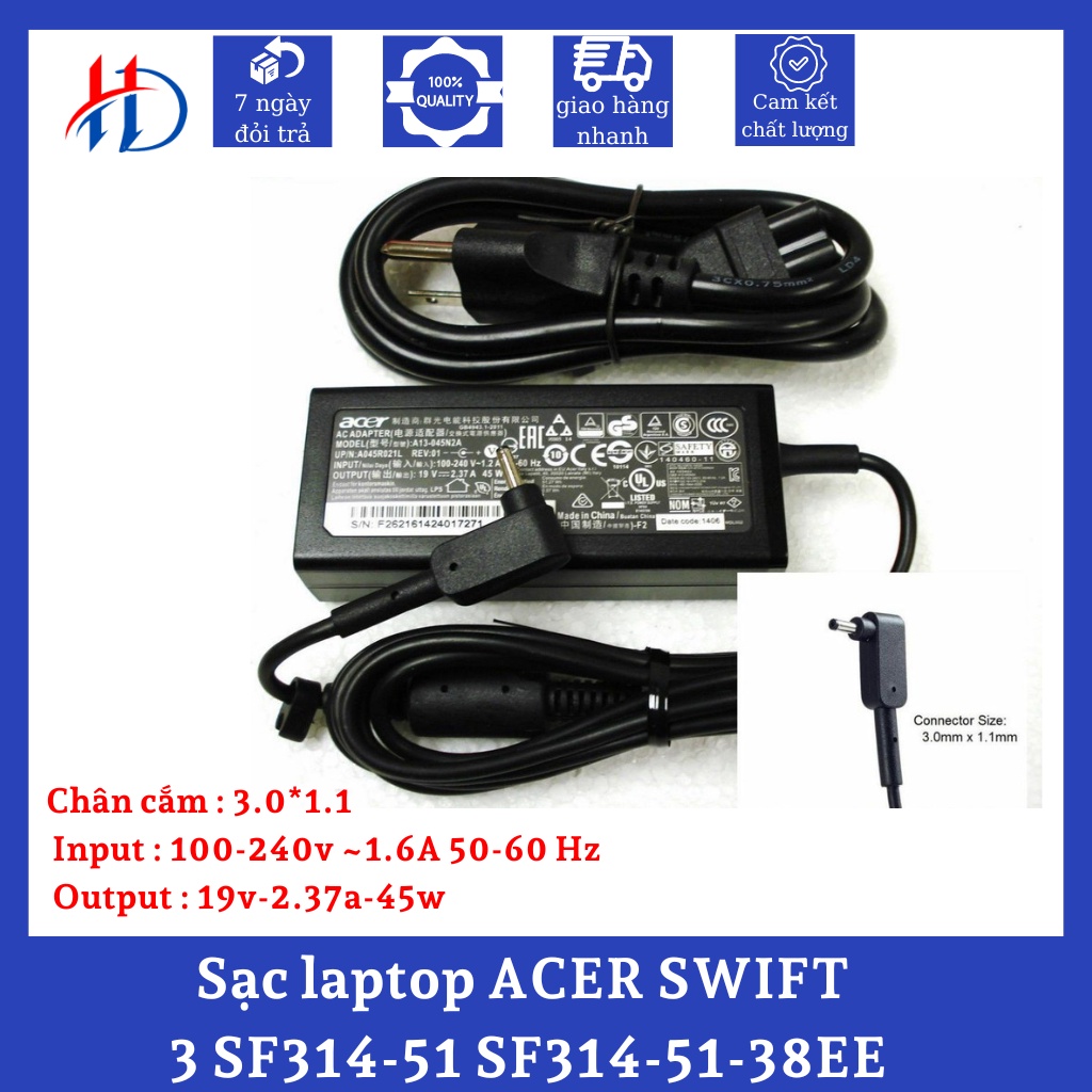 Sạc laptop ACER SWIFT 3 SF314-51 SF314-51-38EE - Hàng Chính Hãng