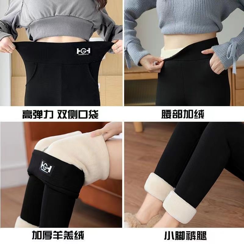 Quần Legging Cotton Lót Lông Cừu Dày Dặn Màu Đen / Xám Giữ Ấm Thời Trang Thu Đông Cho Nữ