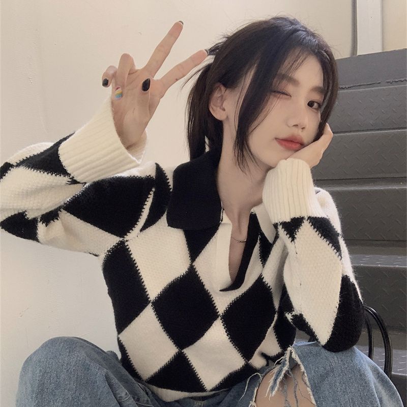 COZOK Áo sweater Dài Tay Dáng Rộng Phối Màu Tương Phản Cá Tính