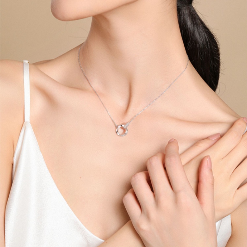 Vòng cổ Bạc Mặt Nhẫn Đính Đá Zircon Thanh Lịch Cho Cặp Đôi