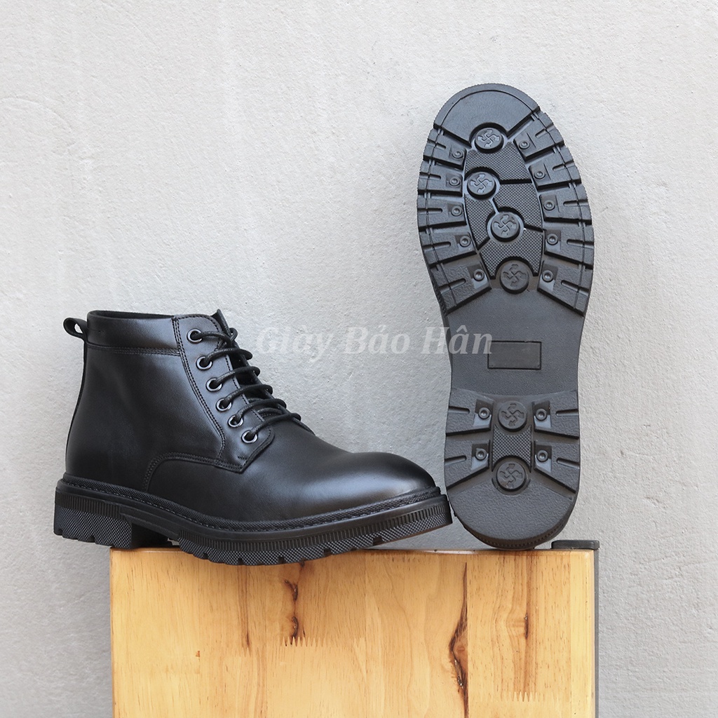 Giày Boots Nam Da Bò Cổ Cao, Đế Cao Siêu Bền Khâu Đế