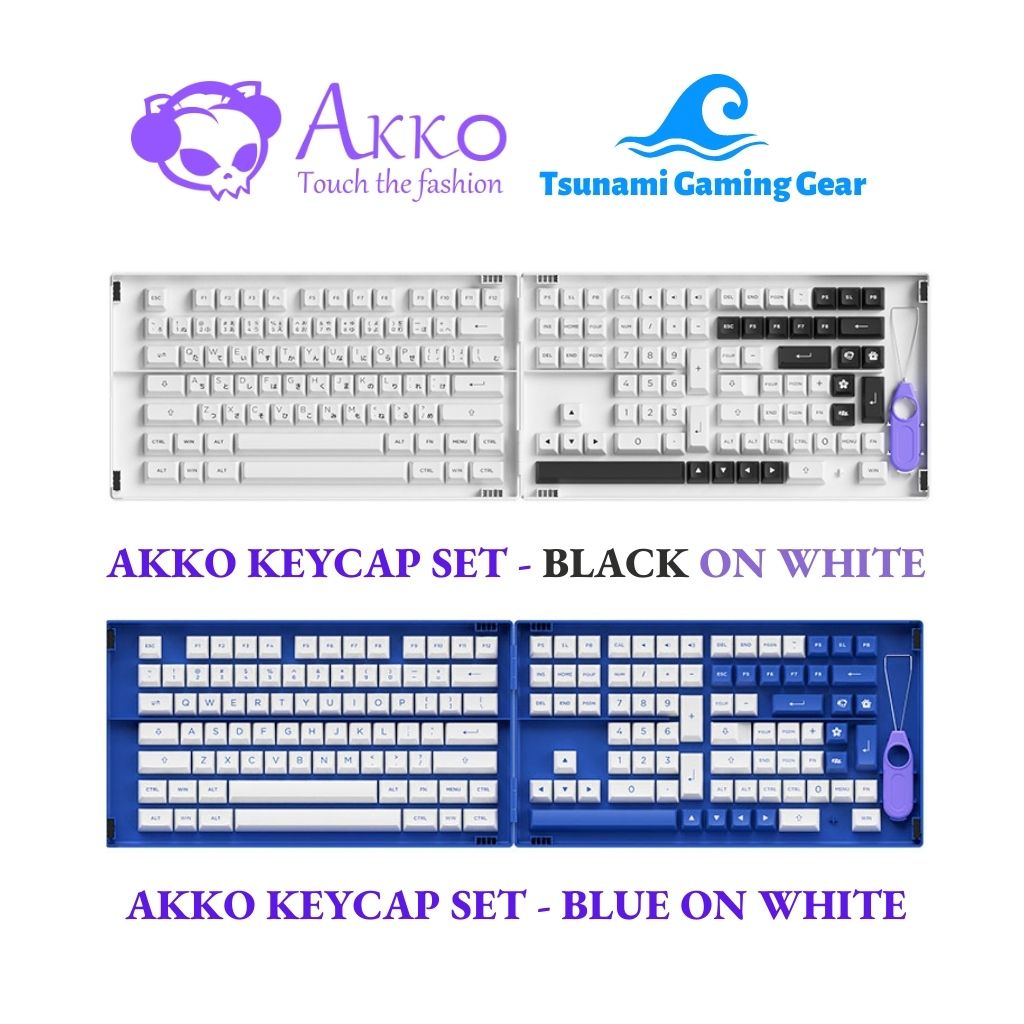 Bộ keycap AKKO Black on White BoW/ AKKO Blue on White (PBT Double-Shot/ ASA profile)