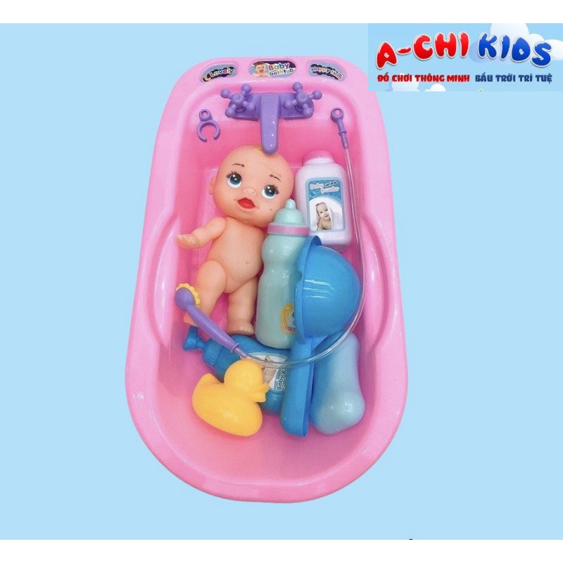 Đồ Chơi Thau Tắm, Chậu Tắm Em Bé Búp Bê Kèm Phụ Kiện Cho Bé Gái