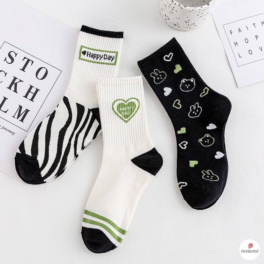 Tất cổ cao nữ phong cách hàn quốc, tất nữ set 5 đôi họa tiết dễ thương - Sope Shop