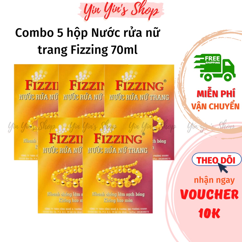 【COMBO 5 HỘP】Nước rửa nữ trang, nước rửa trang sức vàng bạc Fizzing dung tích 70ml nhanh chóng làm sạch và làm sáng vàng