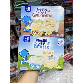 Sữa chua, Váng sữa Nestle P’Tit Brasse vị chuối, vani 60g x 6hộp