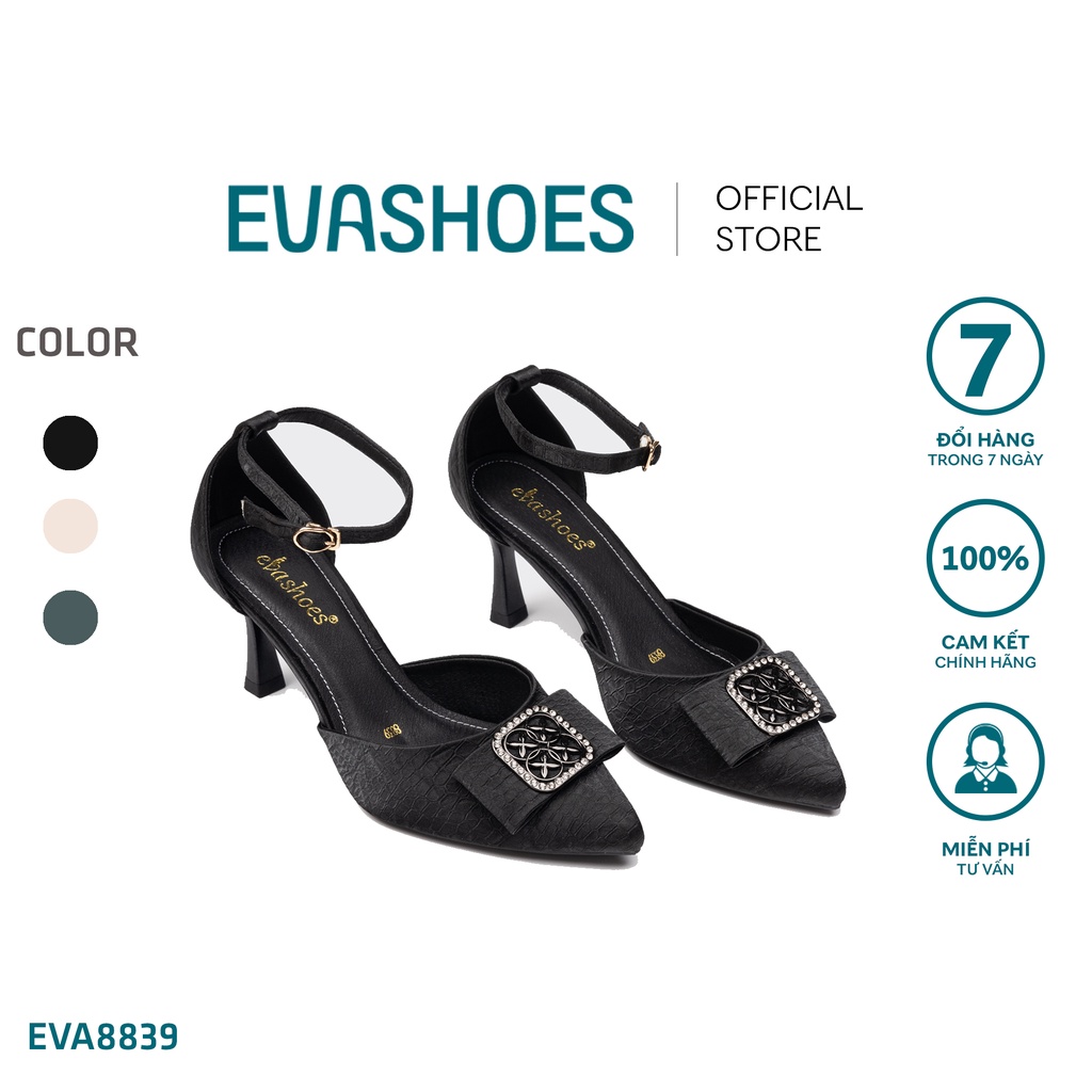 Giày Sandal Bít Gót 6 phân khoét eo mũi phối nơ EVASHOES - EVA8839