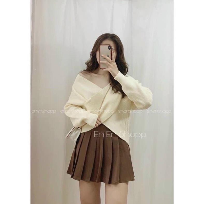 Áo len xoắn vạt chéo trễ vai sang chảnh chất len dày dặn Áo Sweater Trễ Vai