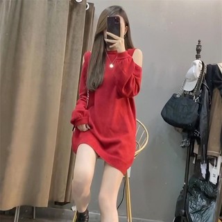 [Plus Size] (40-150kg) Đầm Mini Nữ Tay Dài Hở Vai