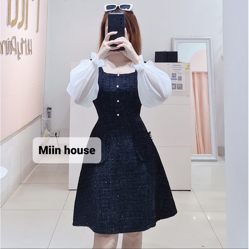 Váy dạ tweed 2 túi tay tơ