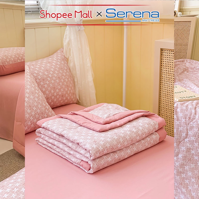 Bộ Chăn Ga Gối Nệm 5 Món Cotton Đũi SERENA MATTRESS Chính Hãng Bộ Combo Chăn Ra Ga Drap Grap Trải Giường Chần Bông Cute