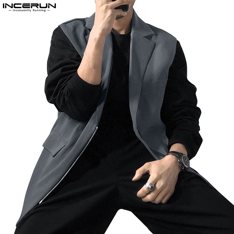 Áo vest baggy trơn INCERUN không tay có khóa kéo cho nam giới