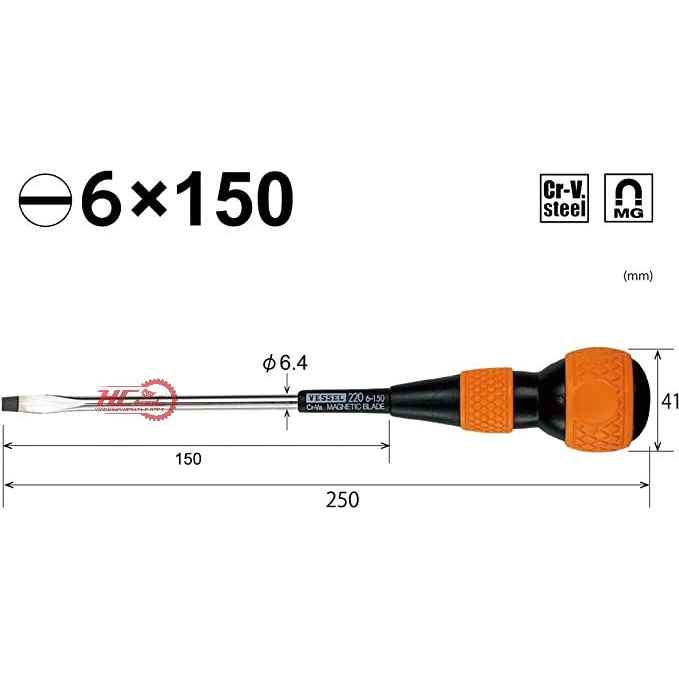 Cặp Tô Vít 2 Cạnh 4 Cạnh Vessel Cao Cấp Nhật Bản No.220 Dài 25cm Hàng Chính Hãng | HCTools