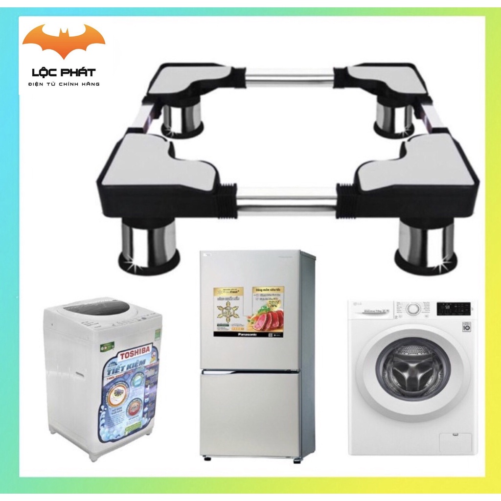 Chân kệ máy giặt, tủ lạnh Inox, chân đỡ máy giặt tủ lạnh đa năng, đệm cao su chống rung