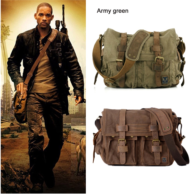 Túi Đeo Chéo Vai Bằng Da Canvas Phong Cách Quân Đội I AM LEGEND Will Smith M318 Dành Cho Nam