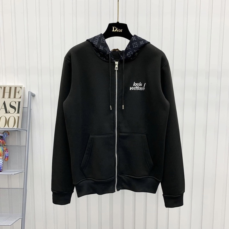 Áo khoác hoodie zip nam nữ mũ dệt hoạ tiết vân hoa chữ phối thêu logo chữ ngực chất nỉ cotton cao cấp