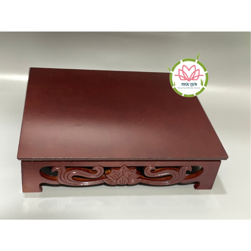 ĐÔN GỖ HÌNH CHỮ NHẬT KHẮC HOA SEN ĐẶT TƯỢNG THỜ, CHẬU CÂY BONSAI