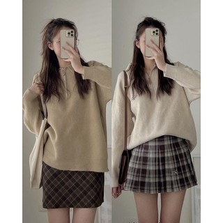 Áo len lông thỏ cổ polo khoá zip hàng Quảng Châu