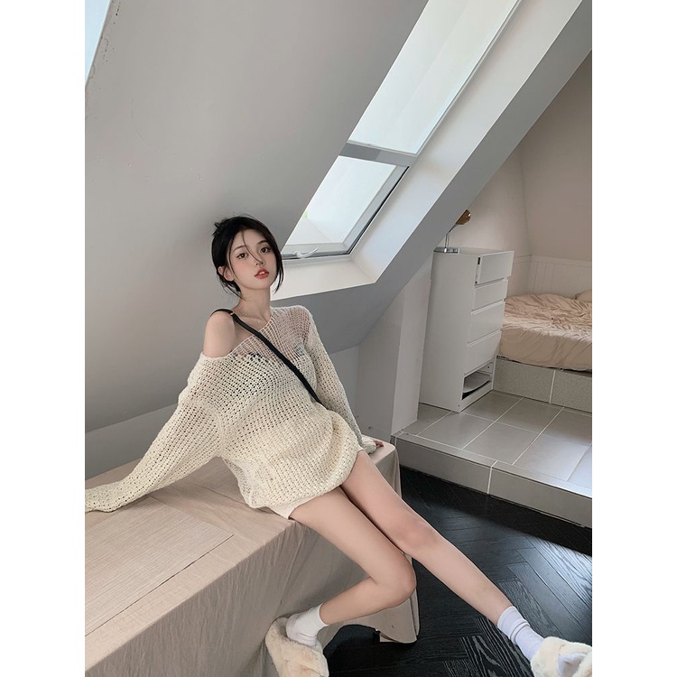 Áo cardigan len Áo Sweater Tay Dài Dáng Rộng Khoét Rỗng Phong Cách Hồng Kông Thời Trang Mùa Thu 2022 Mới