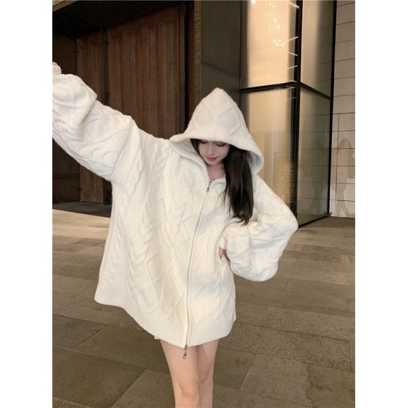 ÁO HOODIE ZIP LEN DÁNG RỘNG