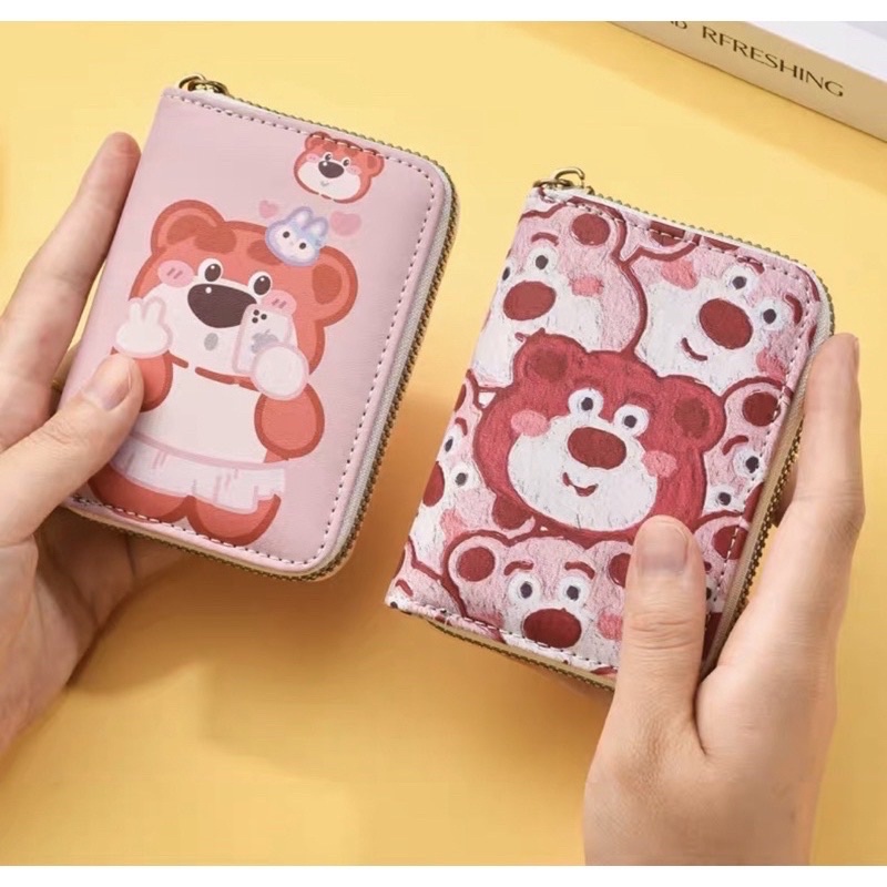 Ví mini cầm tay nữ hoạ tiết gấu dâu lotso Túi đựng thẻ hoạt hình dễ thương dung tích lớn siêu nhỏ gọn