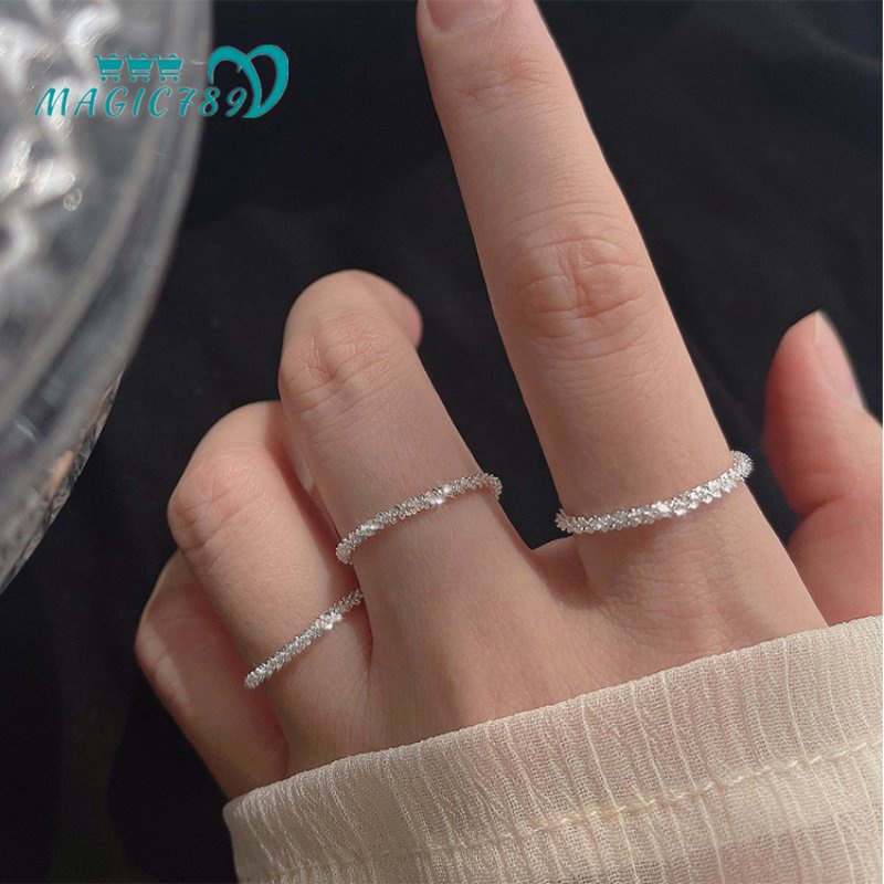 Nhẫn Bạc Magic789 Đính Kim Sa Lấp Lánh Mềm Mại Thanh Lịch Cho Nữ