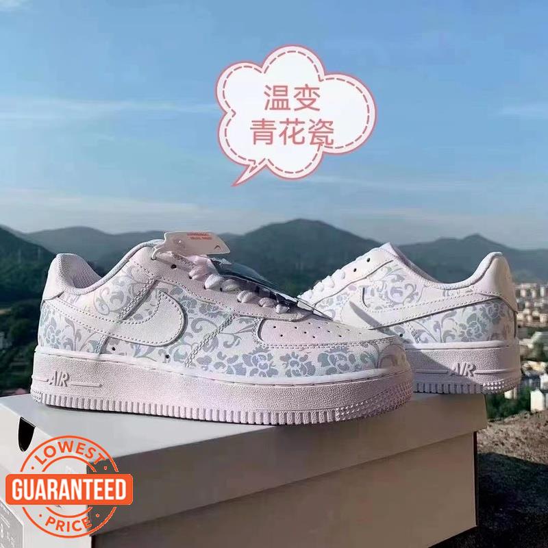 Giày Thể Thao PIM Air Force 1 Đế Bằng Màu Sắc Tia Cực Tím Trắng Xanh Lam Cho Học Sinh Lelaki Wanita Perempuan Kasut Sukan