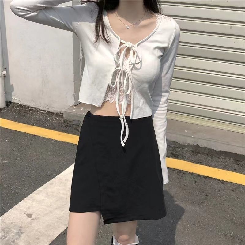 Jiashucheng Áo Khoác Cardigan Hai Dây Màu Đen Dáng Ngắn Chất Liệu Lụa Mỏng Cao Cấp Thời Trang Cho Nữ