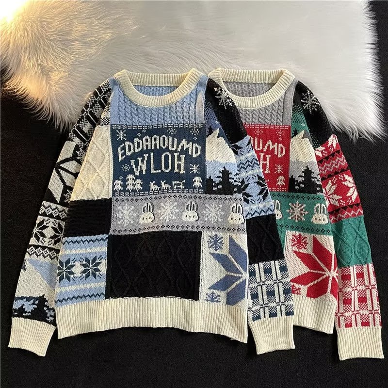 Áo Sweater Dệt Kim Dáng Rộng Phong Cách Retro Nhật Bản Thời Trang Thu Đông Cho Nam Giới