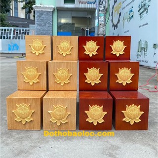Bục tam cấp bàn thờ gỗ sồi chạm khắc hoa sen sang trọng