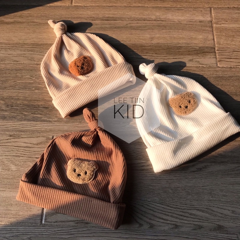 Mũ củ tỏi thêu gấu siêu mềm phong cách Hàn Quốc cho bé