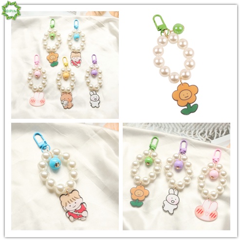 Vỏ Bảo Vệ Hộp Sạc Tai Nghe Không Dây Qipin Hình Thỏ Trắng Đính Hạt Ngọc Trai Dễ Thương DIY