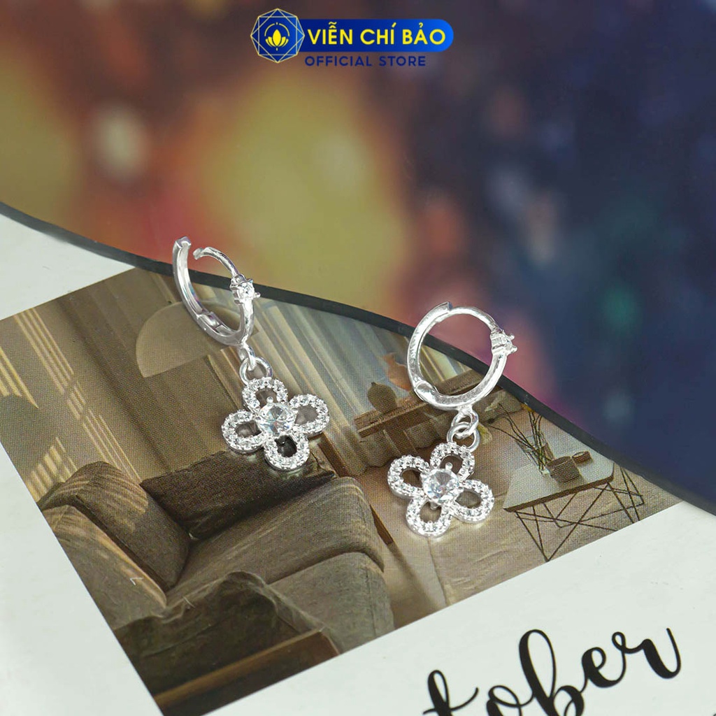 Khuyên tai bạc nữ hoa đính đá chất liệu bạc 925 thời trang phụ kiện trang sức Viễn Chí Bảo B400772