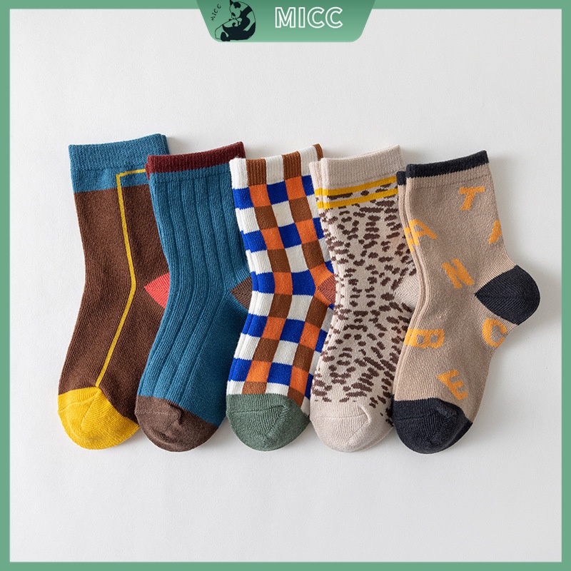 Bộ 5 Đôi Vớ Cotton In Họa Tiết Hoạt Hình Dễ Thương Thoải Mái Cho Bé 1-12 Tuổi