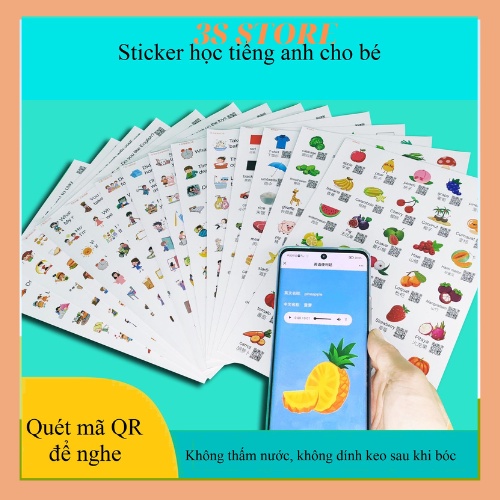 Sticker thông minh học từ vựng, mẫu câu tiếng anh, quét mã luyện phát âm hiệu quả