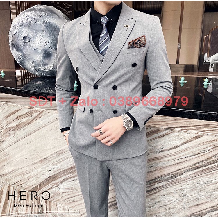 Bộ Vest Nam Cao Cấp  6 Cúc Màu Đen, Suit Nam Hàn Quốc Cao Cấp 6 khuy Fom Ôm Đẹp, Chất Vải Sịn