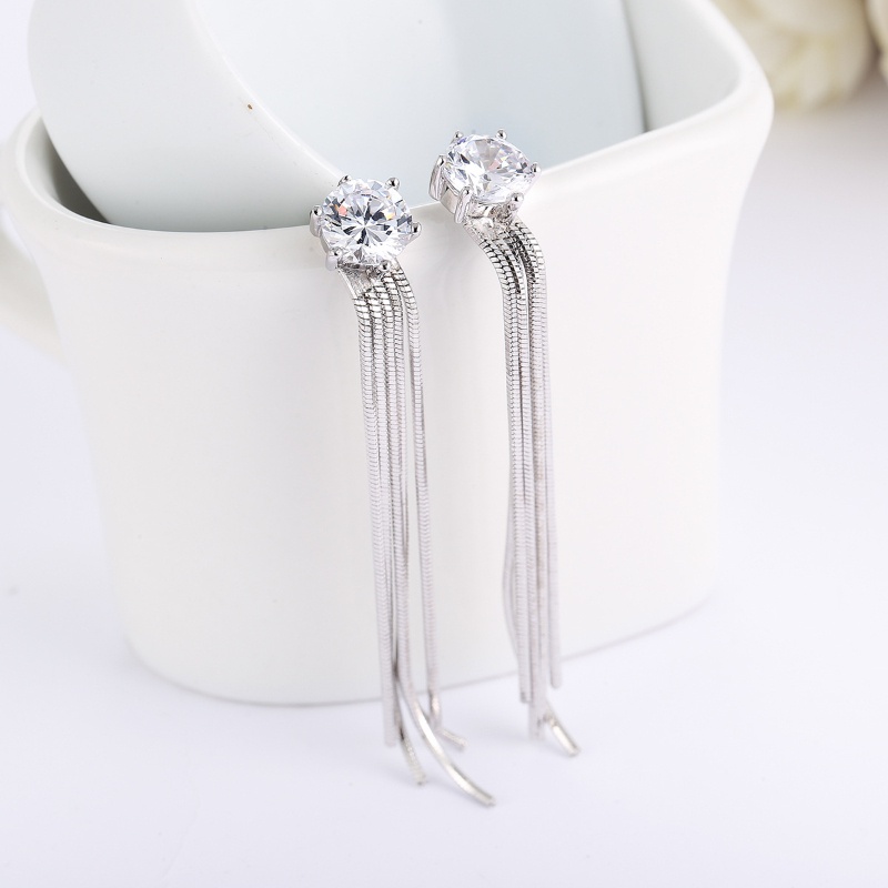 Bông Tai Dáng Dài Đính Kim Cương Giả Đơn Giản Thời Trang Theo Phong Cách Hàn Quốc