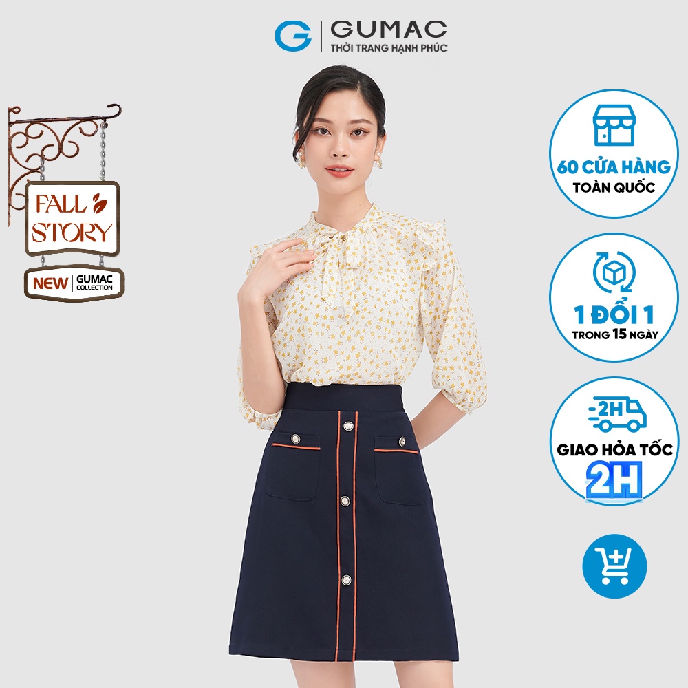 Chân váy nữ chữ A GUMAC phối họa tiết viền VC09001