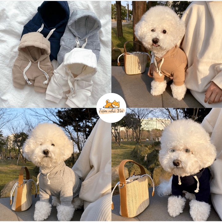 ÁO HOODIE BASIC LÓT LÔNG, ÁO THUN CÓ MŨ MÙA THU ĐÔNG CHO THÚ CƯNG