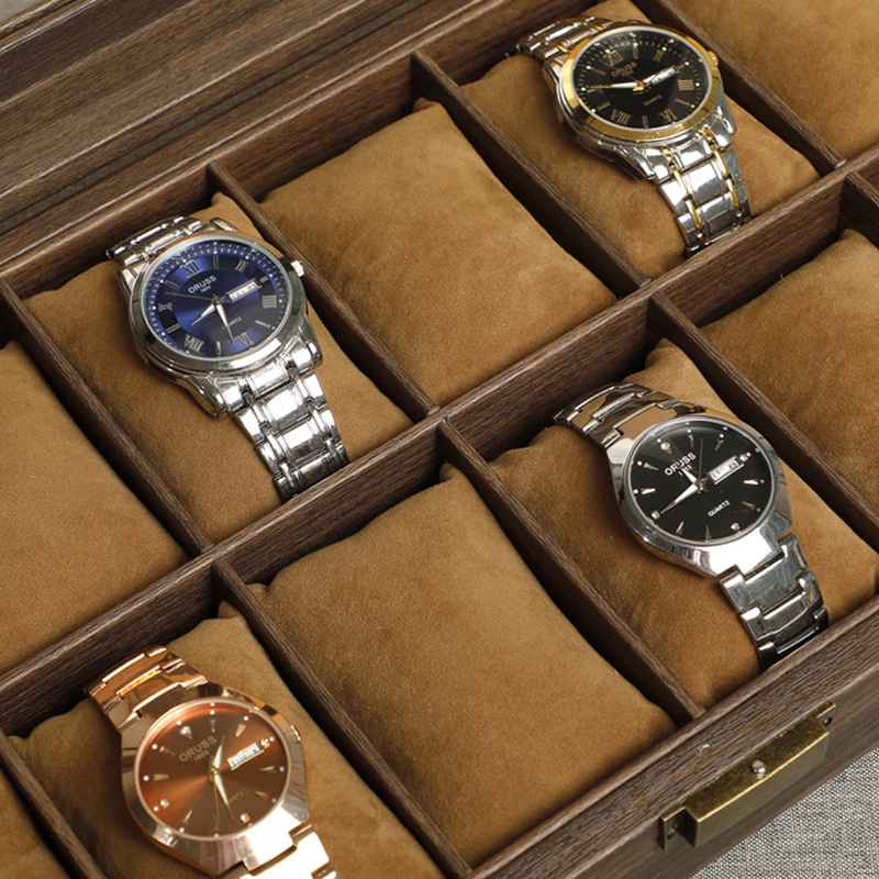 Hộp khay đựng đồng hồ bằng gỗ bọc da có nắp đậy cao cấp, sang trọng