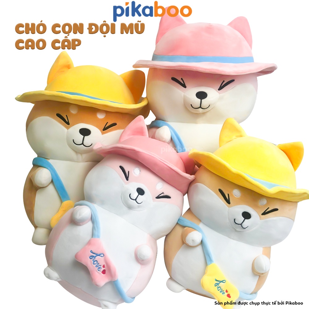 Gấu bông chó con đội mũ siêu đáng yêu cao cấp Pikaboo màu sắc ngọt ngào chất liệu co giãn mềm mịn an toàn