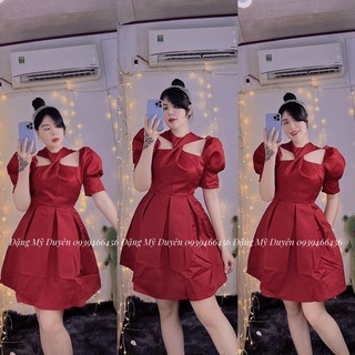 Đầm tay phồng chéo ngực ảnh chụp thật