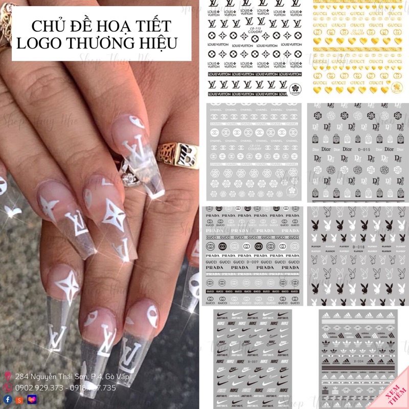 Sticker, hình dán móng tay logo thương hiệu nổi tiếng trang trí móng tay nghệ thuật chuyên nghiệp nail