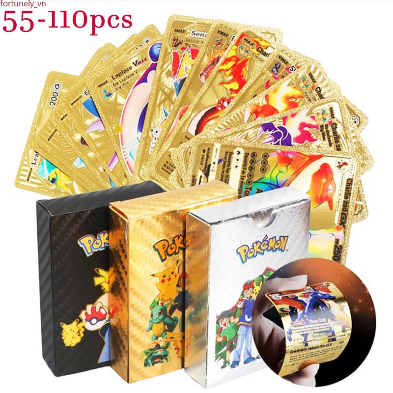 【Ready Stock】 【 55/57/100/110 Viên 】Pokemon Thẻ Tiếng Anh Phiên Bản Đồ Chơi Trẻ Em Tặng Charizard Pikachu thẻ Game Thu
