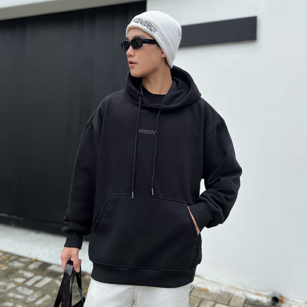 Áo Hoodie trơn nhiều màu Form rộng 100% Cotton REW