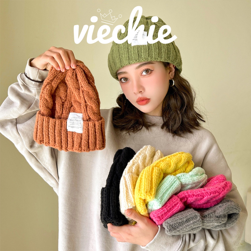 Nón mũ len dệt thu đông Beanie chữ basic style Hàn Quốc Viechie 001