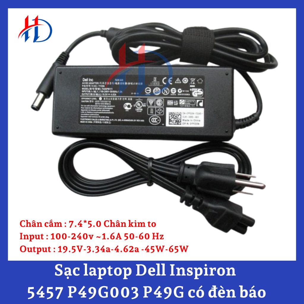 Sạc laptop Dell Inspiron 5457 P49G003 P49G có đèn báo - Sạc Zin - Hàng Chính Hãng