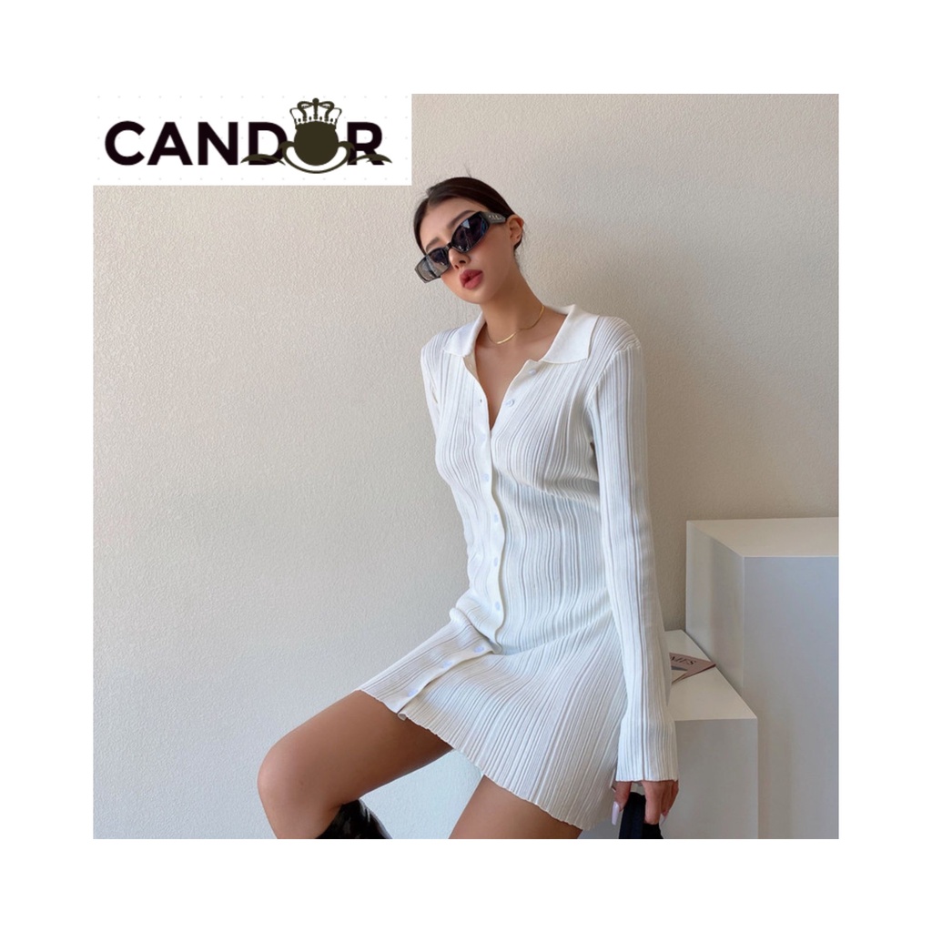 Váy body dáng polo tay dài dệt kim đẹp D1