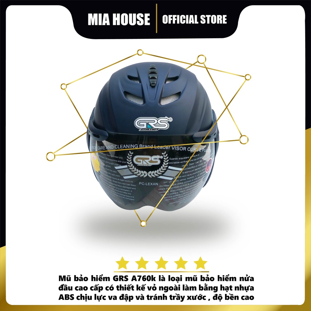 Mũ Bảo Hiểm nửa đầu GRS A760k chính hãng, đủ màu, phù hợp cho nam