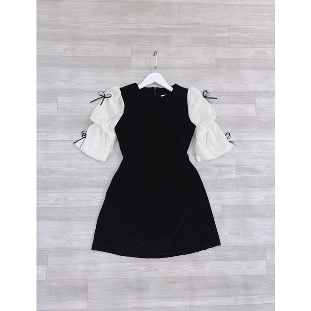 Váy Nhung Nơ Tay Cao Cấp